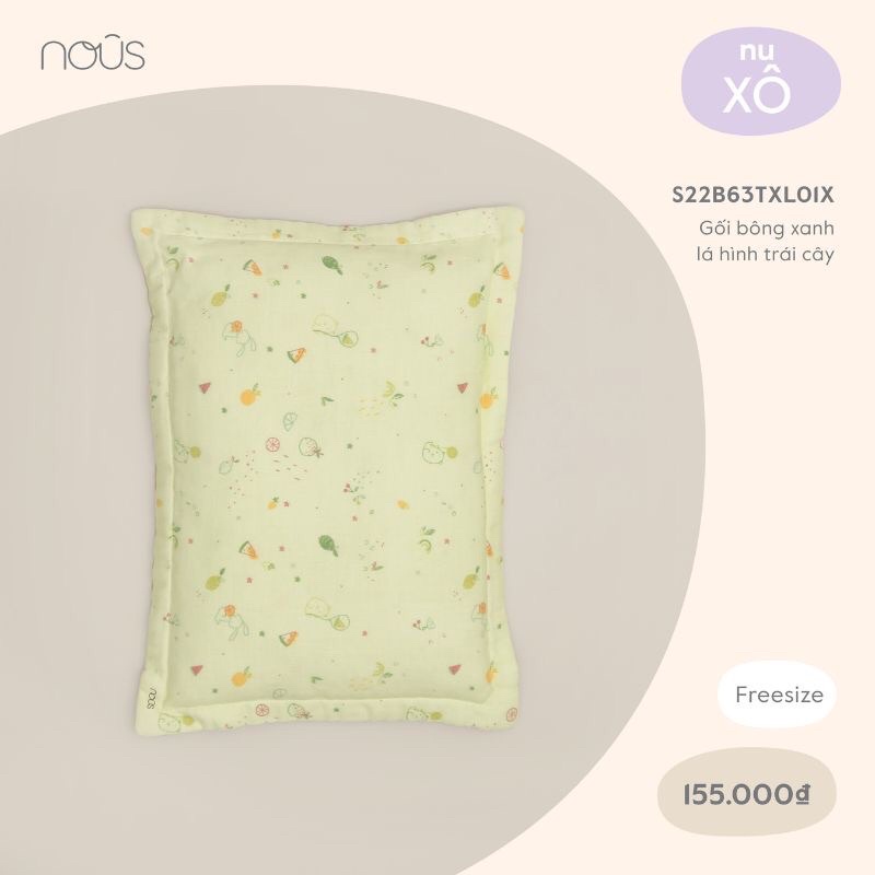 GỐI NOUS BÔNG VẢI XÔ COTTON TỰ NHIÊN MỀM MỊN CHO BÉ