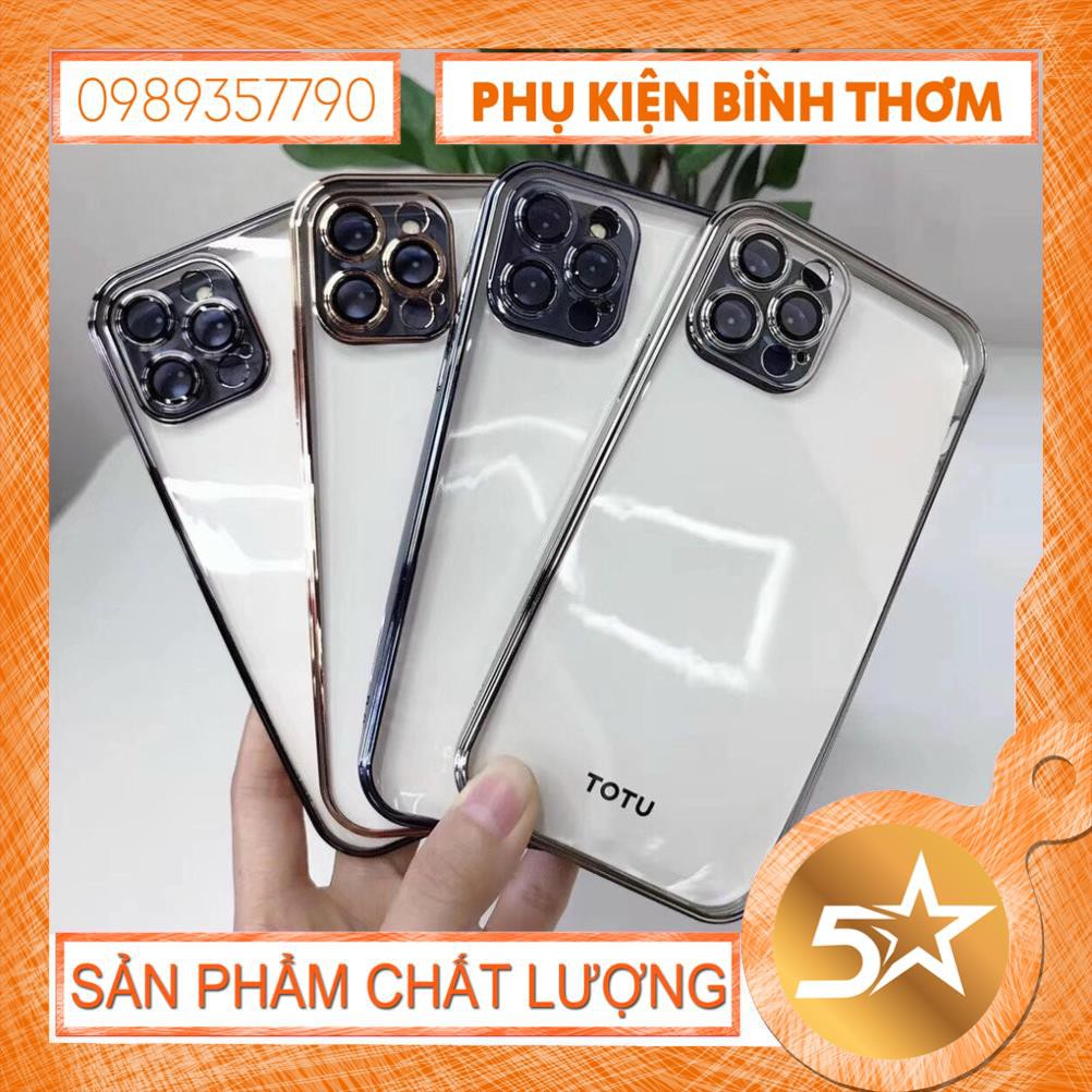 Ốp Lưng Dẻo Trong Suốt Viền Màu ToTu Duy Nhất Có Lớp Kính Bảo Vệ Camera Iphone 12mini/12/12Pro/12Promax