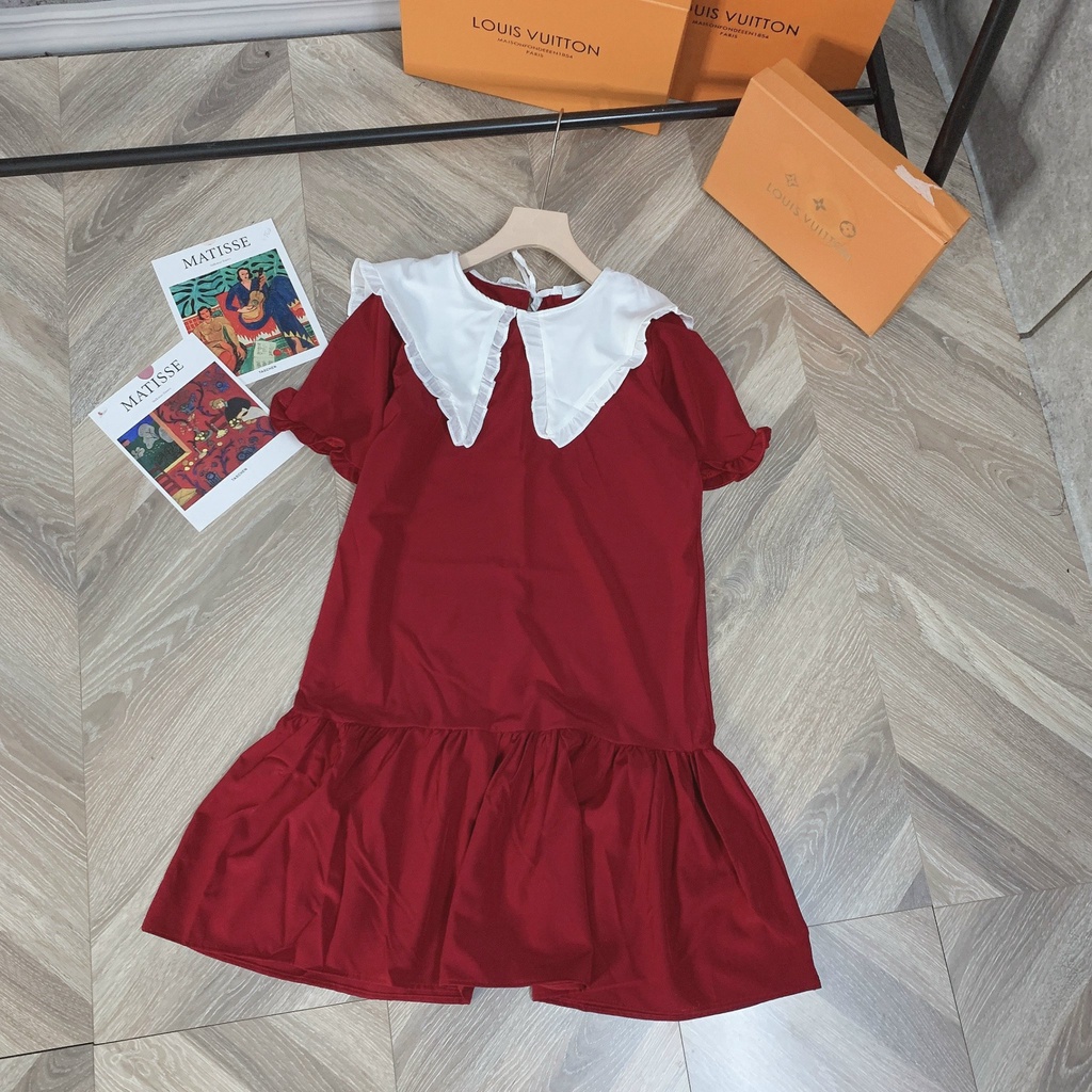 Đầm babydoll dáng suông phối cổ viền trắng tiểu thư phong cách vintage nhẹ nhàng