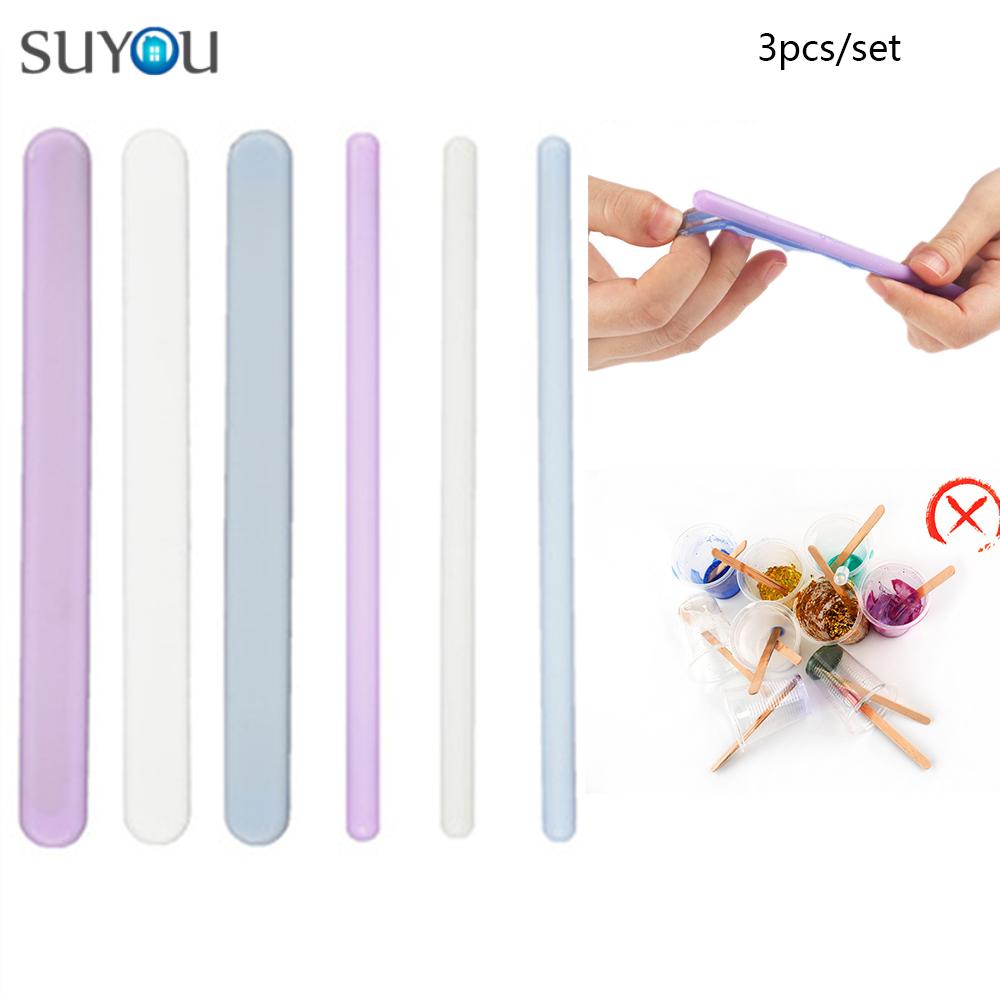 SUYOU 3pcs New Silicone Stirring Stick Material Mixed Resin Epoxy Tool Stirring Rod|Epoxy Resin Round/Plat Hot Jewelry Tool
