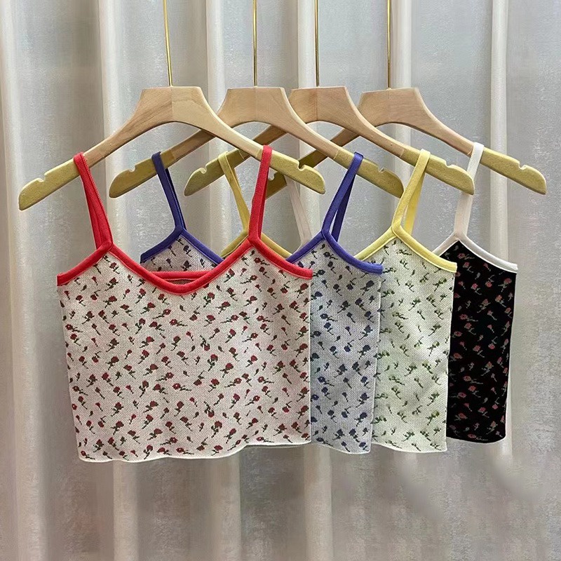 Áo Croptop Sát Nách Cổ Chữ V Ôm Dáng In Họa Tiết Hoa Nhí Xinh Xắn Phong Cách Hàn Quốc