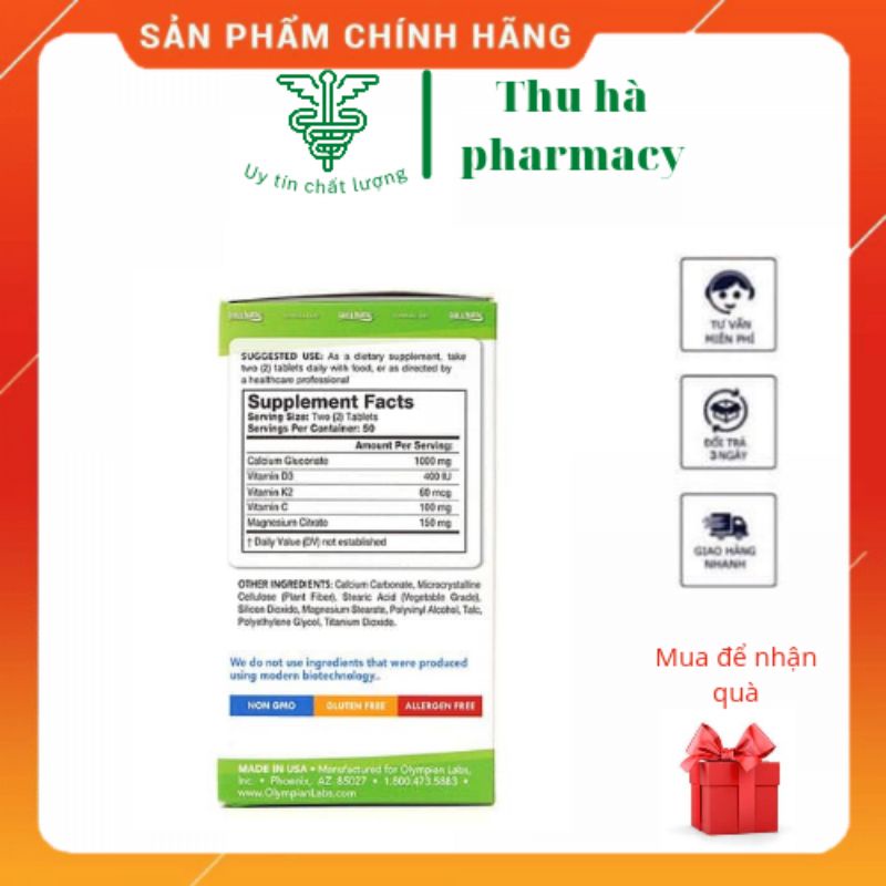 Viên Uống Olympian Labs Green Calcium Bổ Sung Canxi Hữu Cơ Cho Bà Bầu, Trẻ Em Và Người Lớn