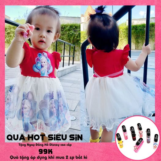 [FREESHIP + Quà Tặng] Đầm Công Chúa Elsa Đỏ Voan In hình xinh đẹp cho Bé Gái, Hàng Thiết Kế Quảng Châu cao cấp