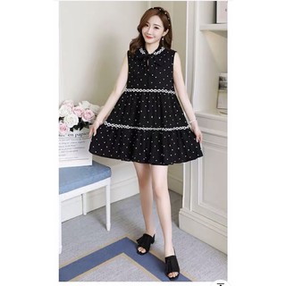 Đầm suông chấm bi phối hoa