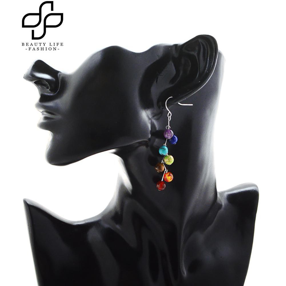 Khuyên tai đính đá tự nhiên nhiều màu sắc