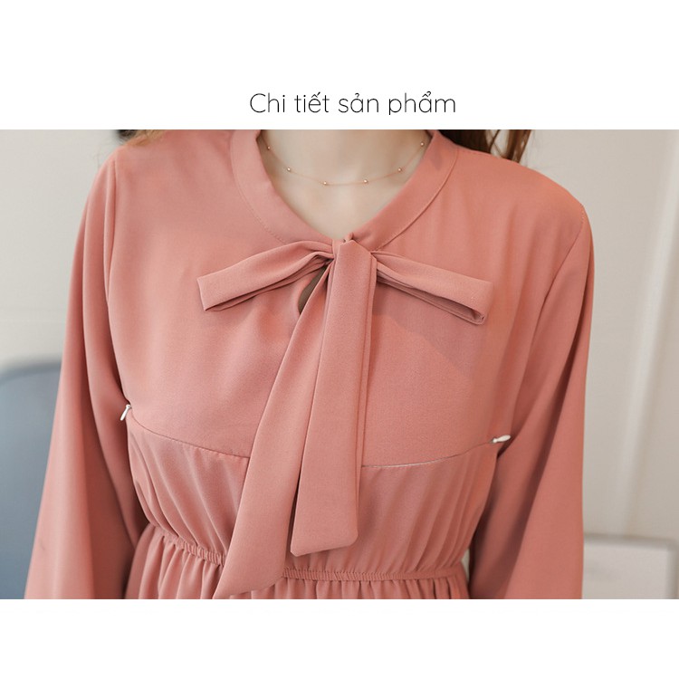 Váy bầu phối buộc nơ cổ có khóa mở sau sinh cho bé ti w101