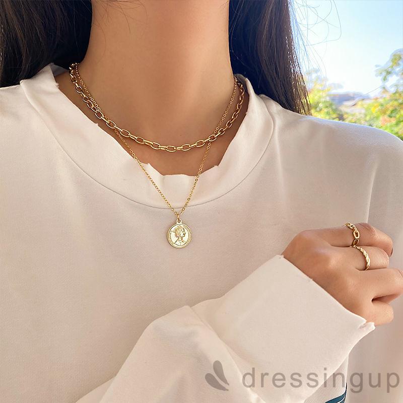 Vòng cổ Mặt Tròn Họa Tiết Chân Dung Tinh Tế Dành Cho Nữ