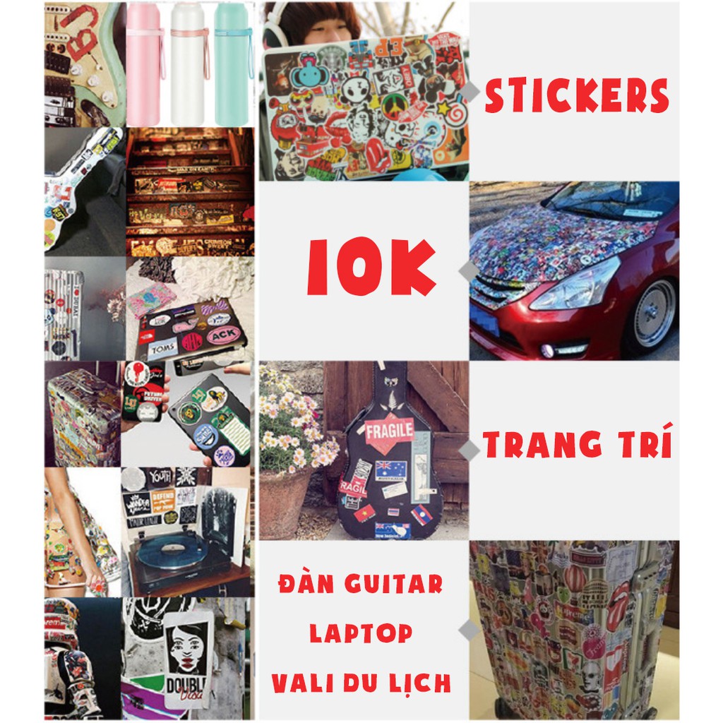 Bộ 50 miếng dán sticker chủ đề ROCK trang trí vali du lịch, laptop, mũ bảo hiểm, đàn guitar, ukelele, macbook,…