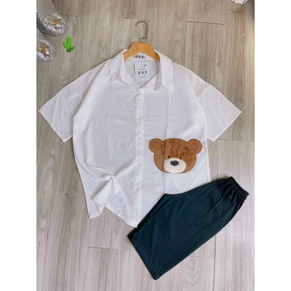 Áo sơmi gấu thêu xinh PC alohashop91