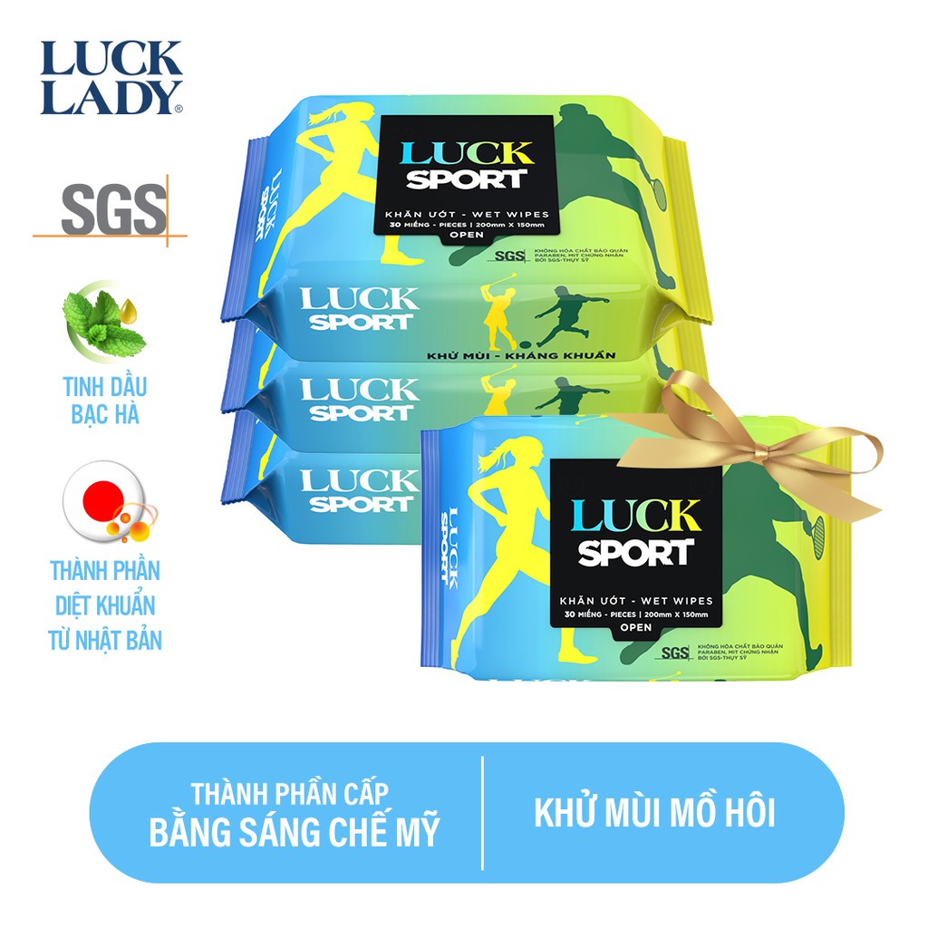 Mua 3 gói khăn ướt Luck Lady Sport 30 tờ tặng kèm 1 gói cùng loại