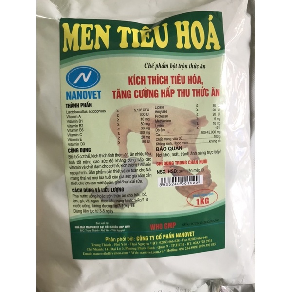 1 gói men tiêu hoá  1kg cho chó mèo lợn gà vịt