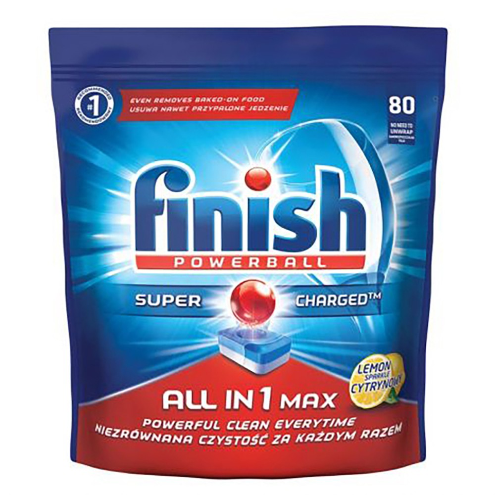 Túi 80 viên rửa chén Finish All In 1 Max Dishwasher Tablets Lemon QT025452 - hương chanh, Viên nén rửa chén bát