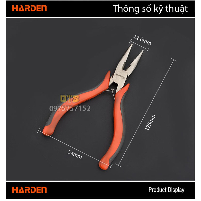 Kìm nhọn mini trợ lực HARDEN 4.5 inch/ 125mm, thép cao cấp CR-V, thiết kế công thái học, lò xo kép - Tiêu chuẩn châu Âu