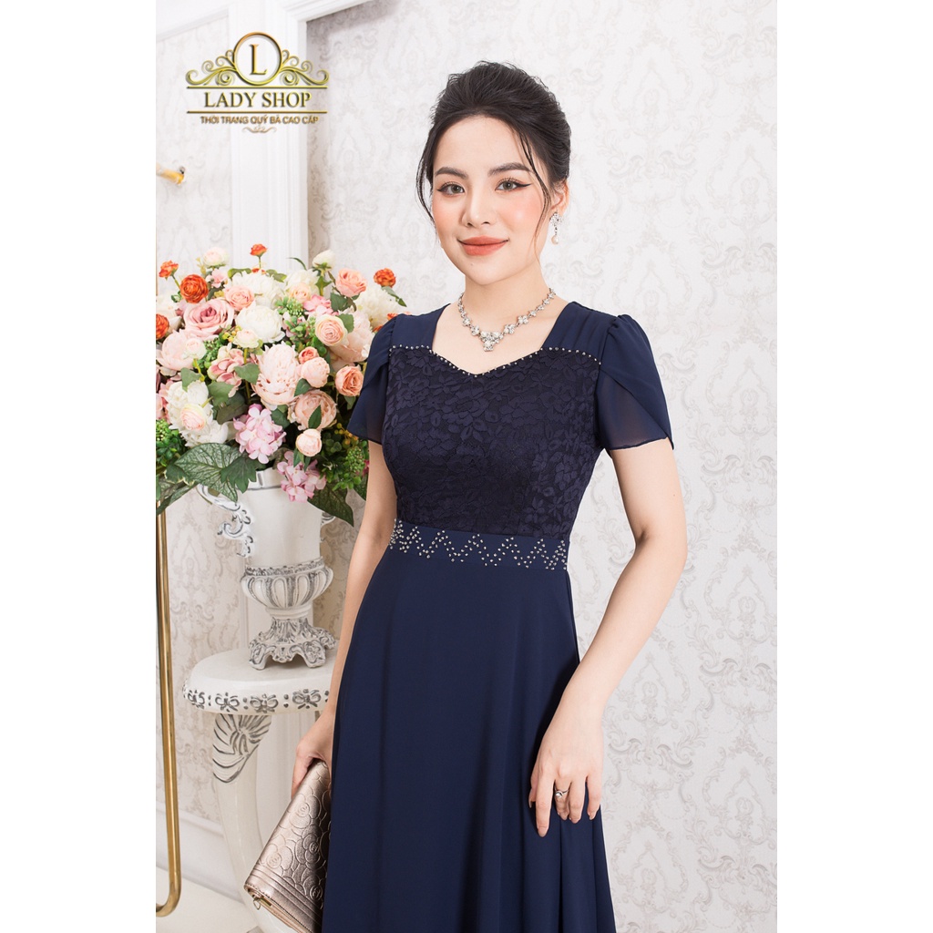 Váy Đầm trung niên Ladyshop phối chân voan đính đá pha lê thời trang cho mẹ TK680