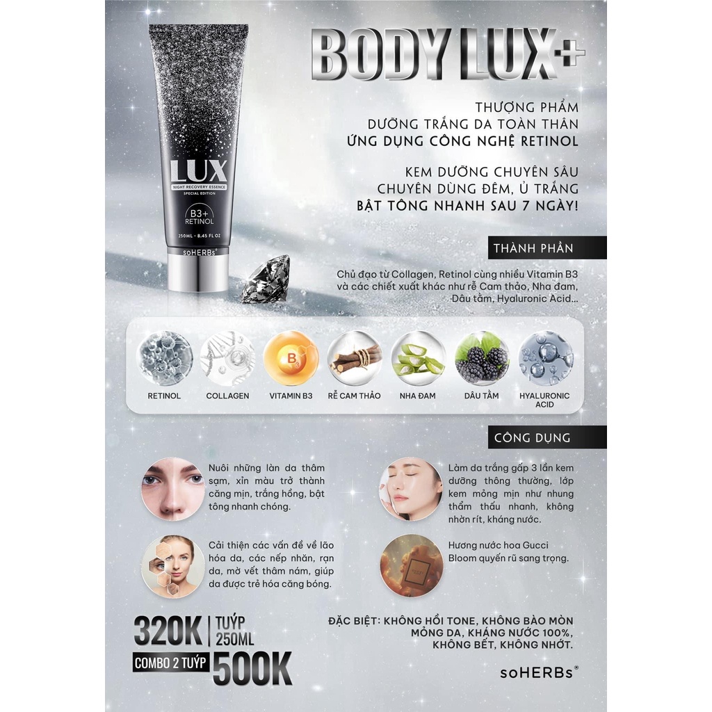 Kem Body Lux+ [CHÍNH HÃNG] Dưỡng Trắng Da Ban Đêm
