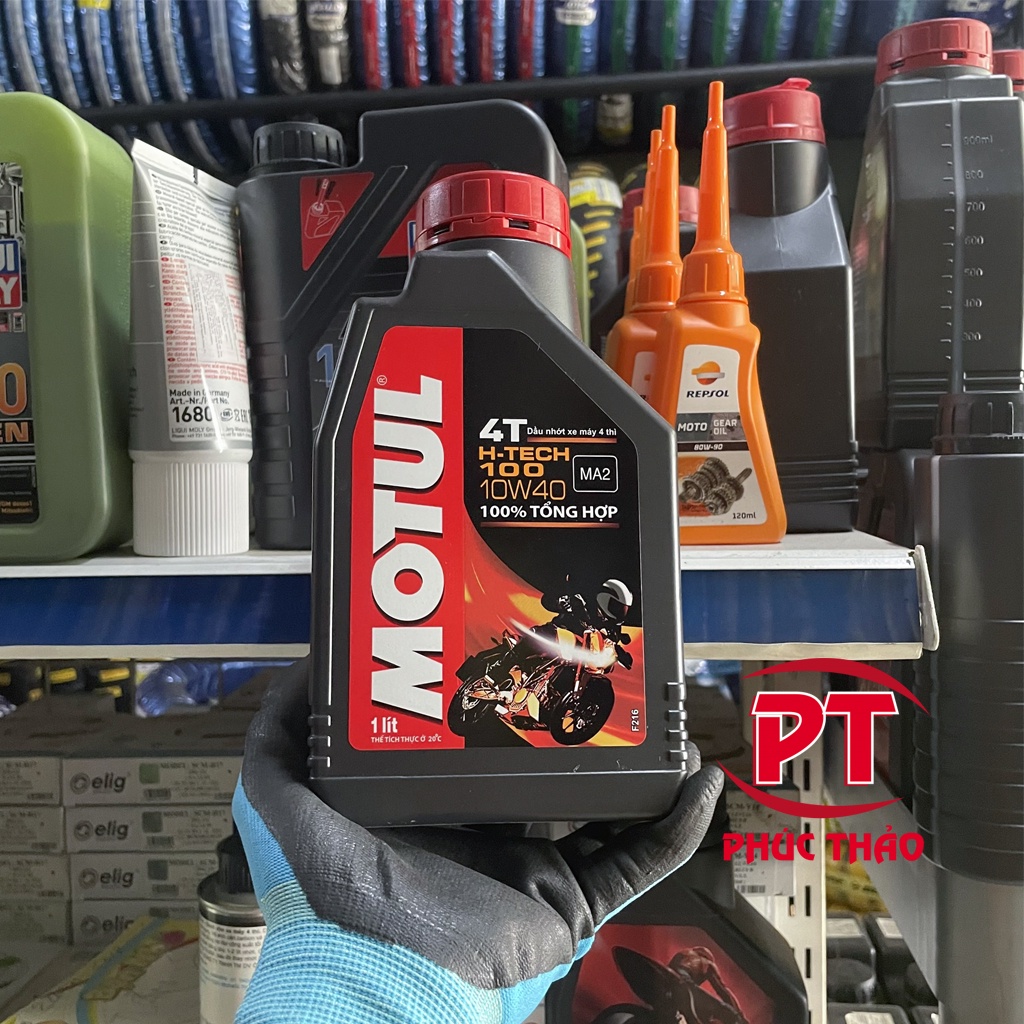 Nhớt Motul H-Tech 100 10W40 1 Lít 100% tổng hợp - Sử dụng cho xe số xe côn tay Winner, Exciter, Raider, Future, Jupiter
