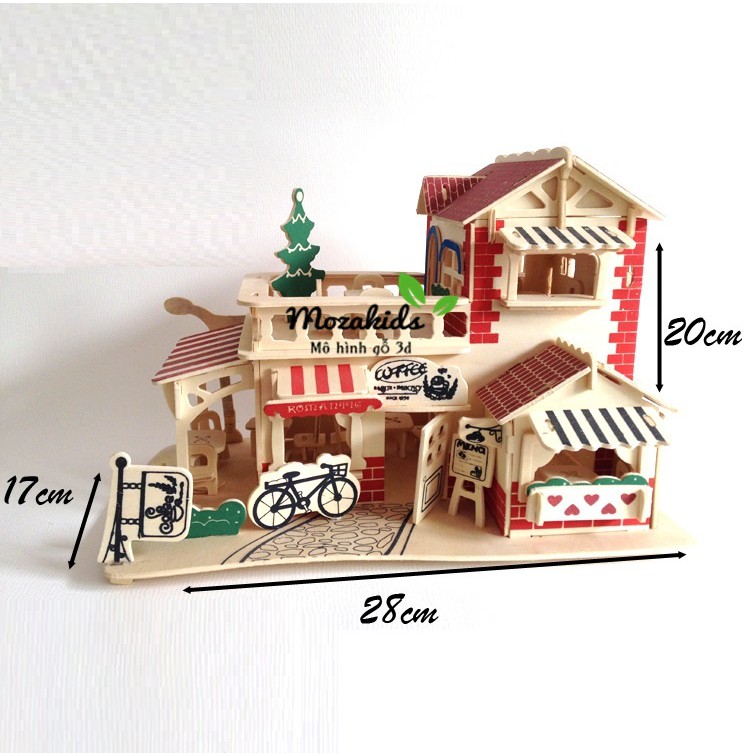 Đồ chơi lắp ráp gỗ 3D Mô hình Romantic Coffe House - Tặng kèm đèn LED USB trang trí