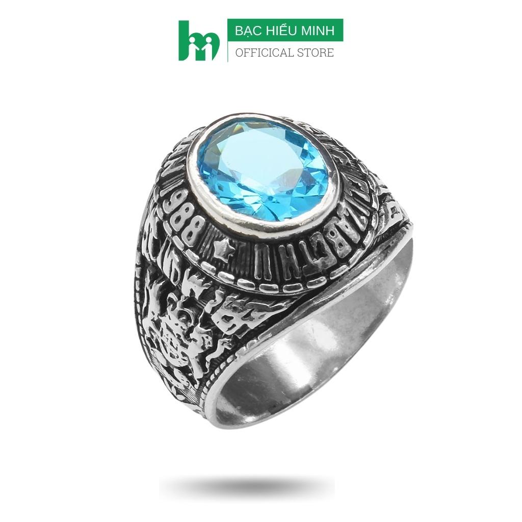 Nhẫn Nam Bạc Hiểu Minh NA325B đá xanh
