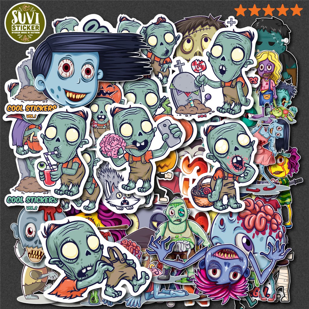50 Sticker Zombie chống nước sticker dán mũ bảo hiểm, laptop, điện thoại, đàn guitar, vali. MSP: NS12