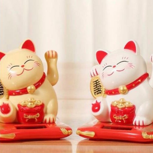 Maneki Neko Mini Mèo thần tài may mắn tài lộc thịnh vượng hạnh phúc mèo vẫy tay đón khách cầu may năng lượng mặt trời