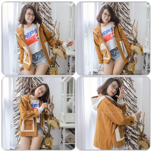 Áo khoác kaki túi trắng