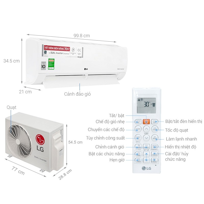 Điều hòa LG Inverter 1 chiều 18000BTU (2HP) V18ENF DUALCOOL