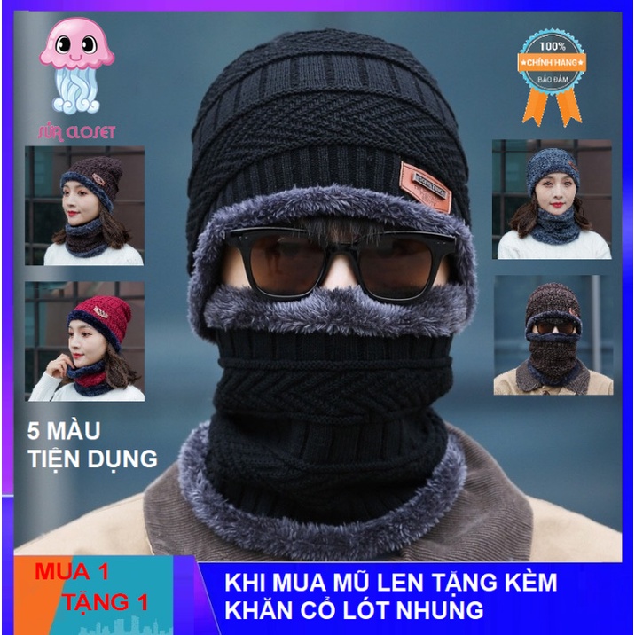 [5 Màu] Mũ Len Nam Nữ Lót Nhung Cao Cấp Phong Cách Hàn Quốc - Tặng Khăn Quàng Cổ Nam Choàng Cổ Nữ Lót Nhung Trơn Cao Cấp