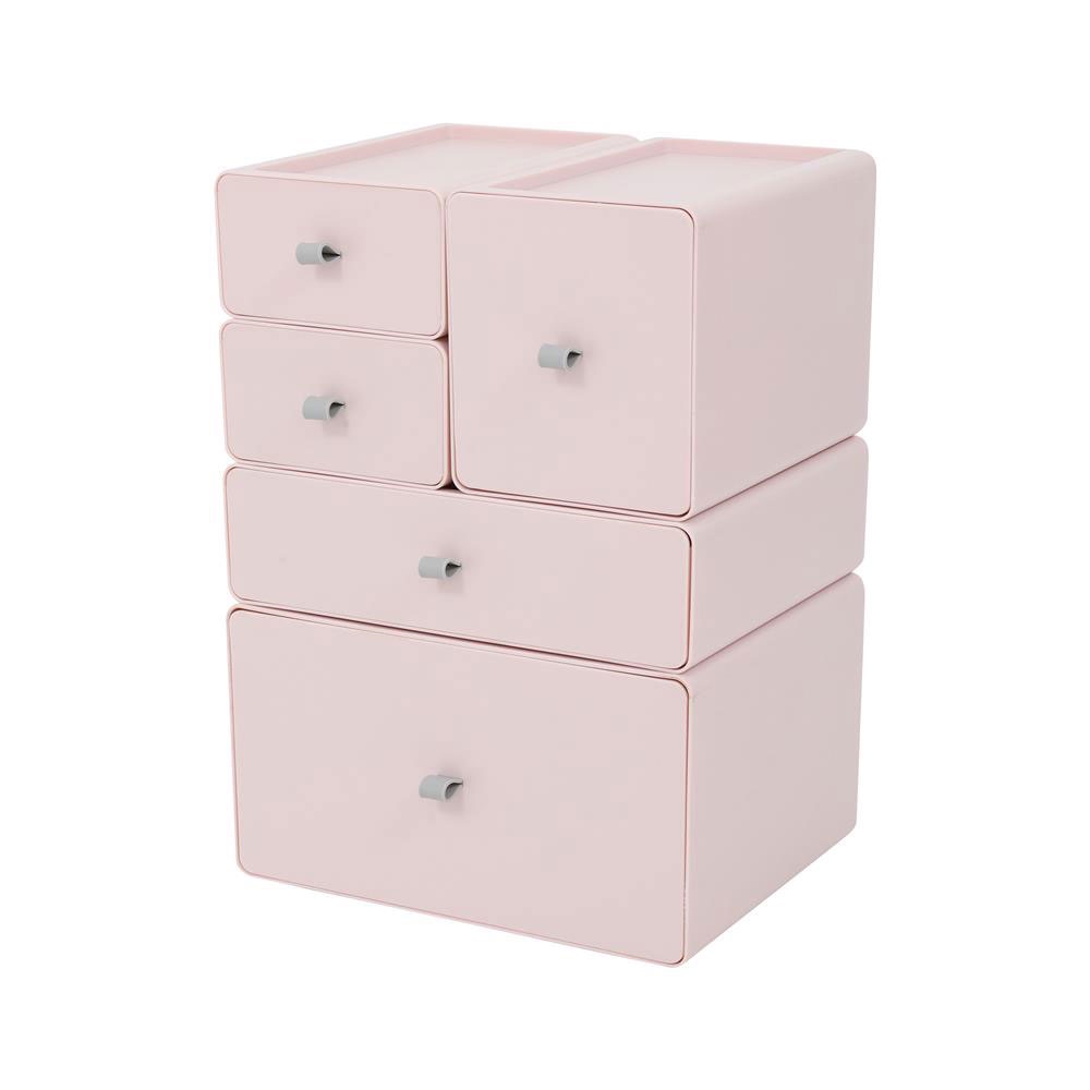 HomeBase ACCO Hộp nhựa dạng ngăn kéo có thể xếp chồng lên nhau thành tủ Size S C8xR13.3xS21cm màu hồng