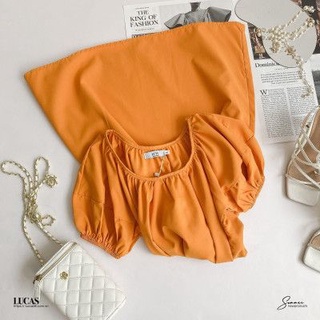 Váy cam cổ vuông tay bồng cộc thân basic
