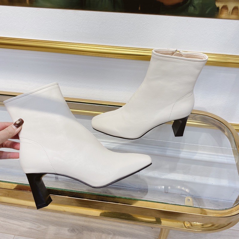 Bốt boot da lì trơn gót trụ khoá hông fullbox hàng quảng châu cao cấp