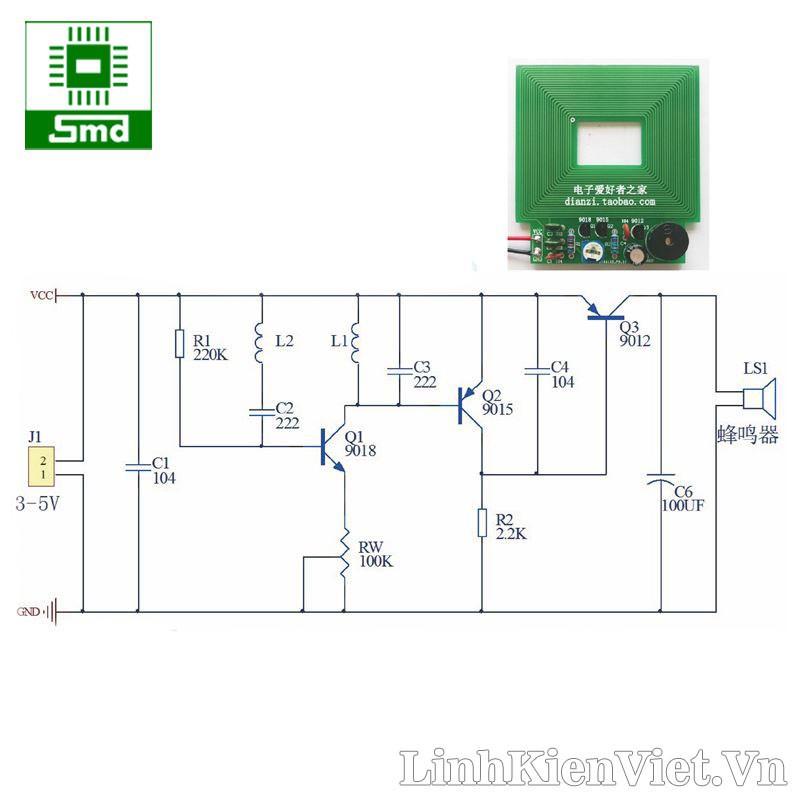 Máy dò kim loại, bộ linh kiện DIY tự làm máy dò kim loại cảm biến phát hiện kim loại không tiếp xúc DC 3-5V 60mm