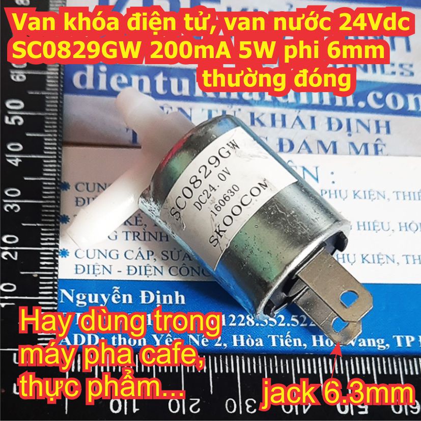 Van khóa điện tử, van nước 24Vdc SC0829GW 200mA 5W phi 6mm thường đóng kde7008