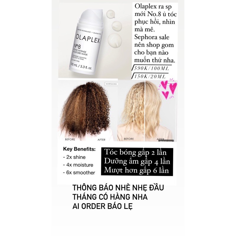 [Bill Sephora] Kem ủ tóc Olaplex No.3 No.8 No.6 siêu phục hồi tóc