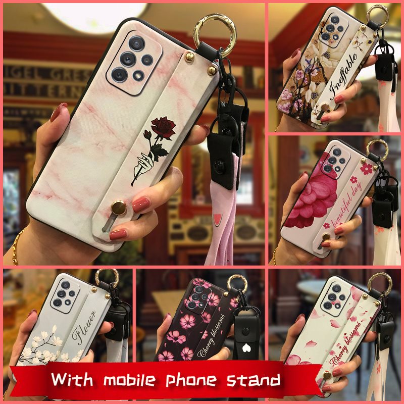 Silicone Fashion Design Phone Case For Samsung Galaxy A52 5G/A52 4G/SM-A526B/A526W/A5260 Lanyard For Girls Original Phone Holder Flower Soft Case