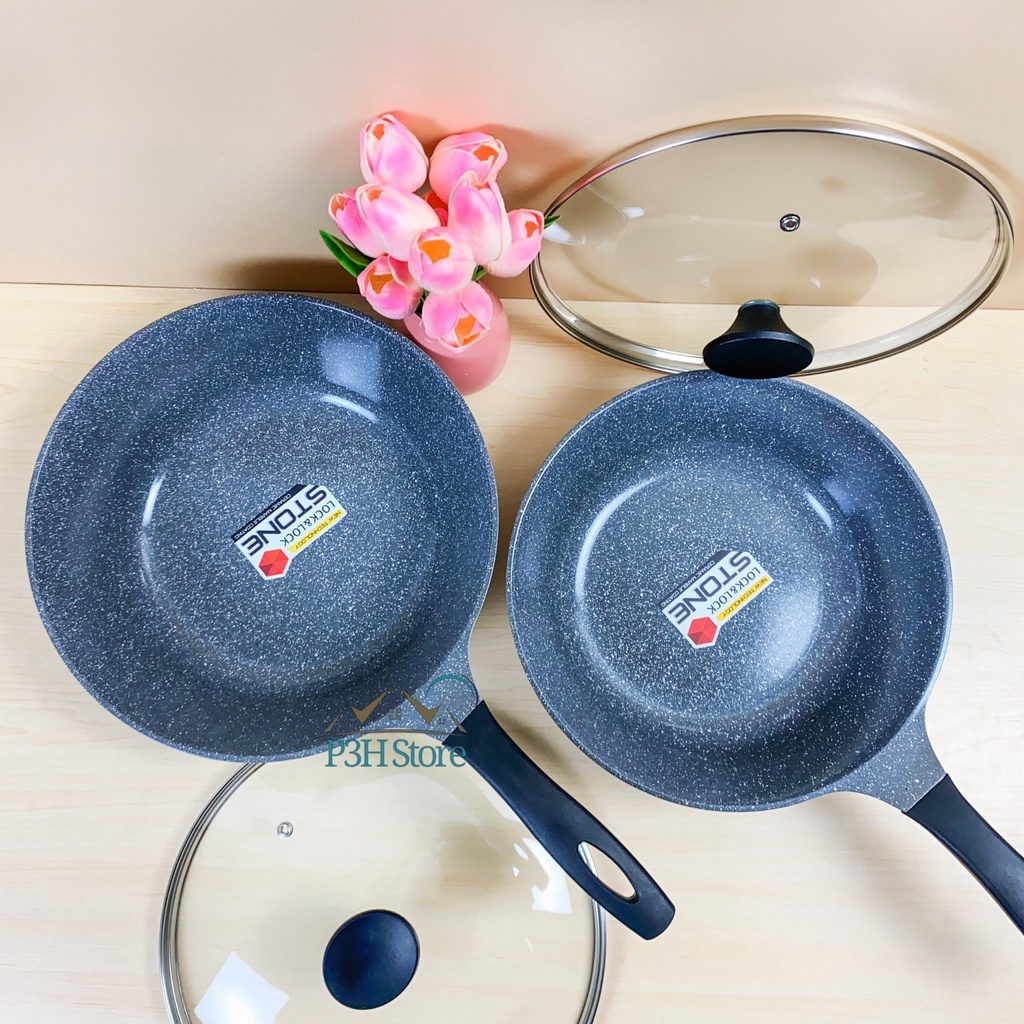 Chảo sâu lòng Lock&Lock có nắp vân đá đáy từ 28cm LCA6285D 30cm LCA6305D
