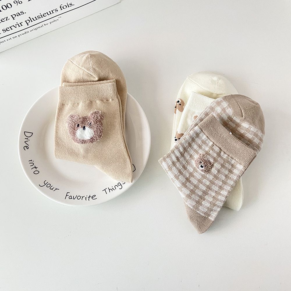 Vớ cotton cổ vừa in hình gấu dễ thương cho nữ
