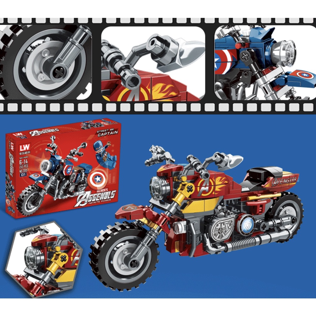 Bộ lắp ráp xếp hình Legoo xe mô tô harley davidson Iron man