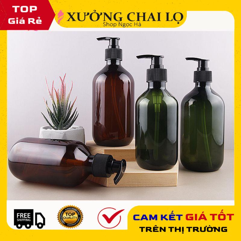 Chai Chiết Mĩ Phẩm ❤ GIÁ RẺ NHẤT ❤ [300ml,500ml] Chai nhựa pet vòi nhấn Nâu, Rêu chiết dầu gội, sữa tắm, mỹ phẩm .