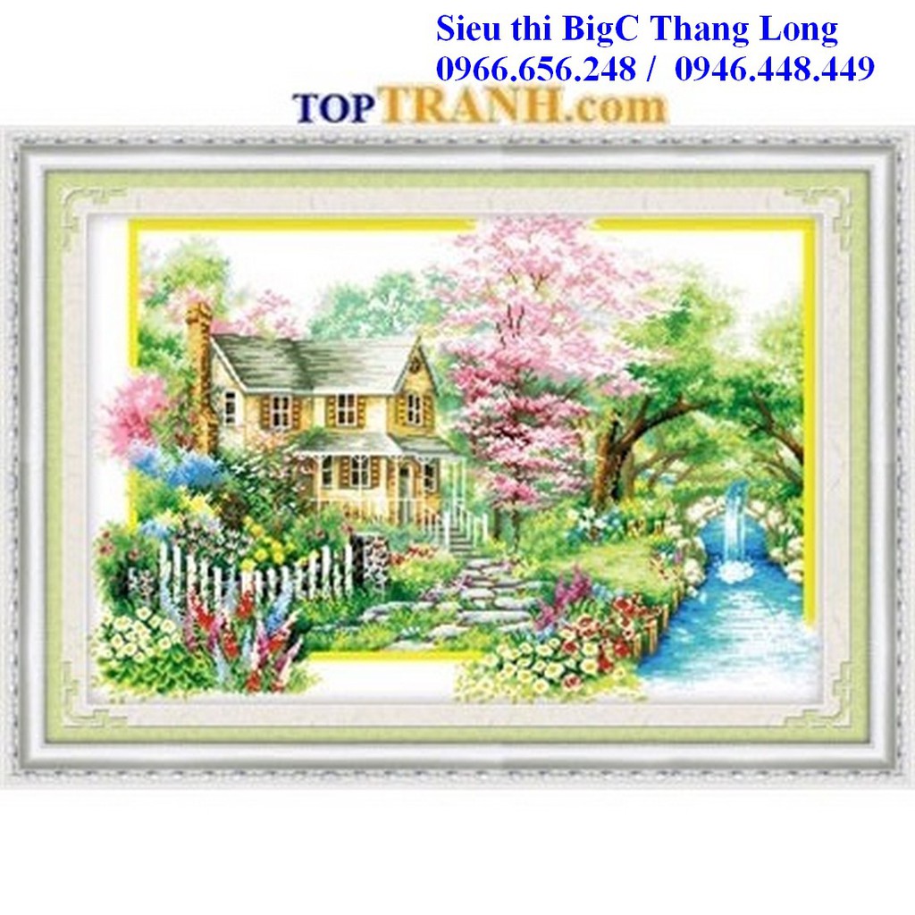 tranh thêu chữ thập ngôi nhà hạnh phúc mùa xuân A550 chưa thêu
