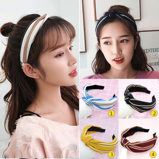 [Đủ 9 màu hot trend] Băng Đô Bờm Cài Tóc Giả Turban Họa Tiết Sọc Kẻ Khung Cứng Chuẩn Form