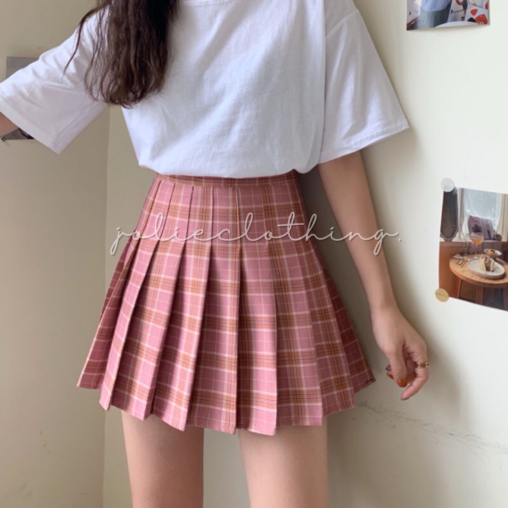 Chân váy tennis xếp ly kẻ caro dáng ngắn chữ A phong cách Hàn Quốc nhiều màu sắc rực rỡ hoạ tiết sọc