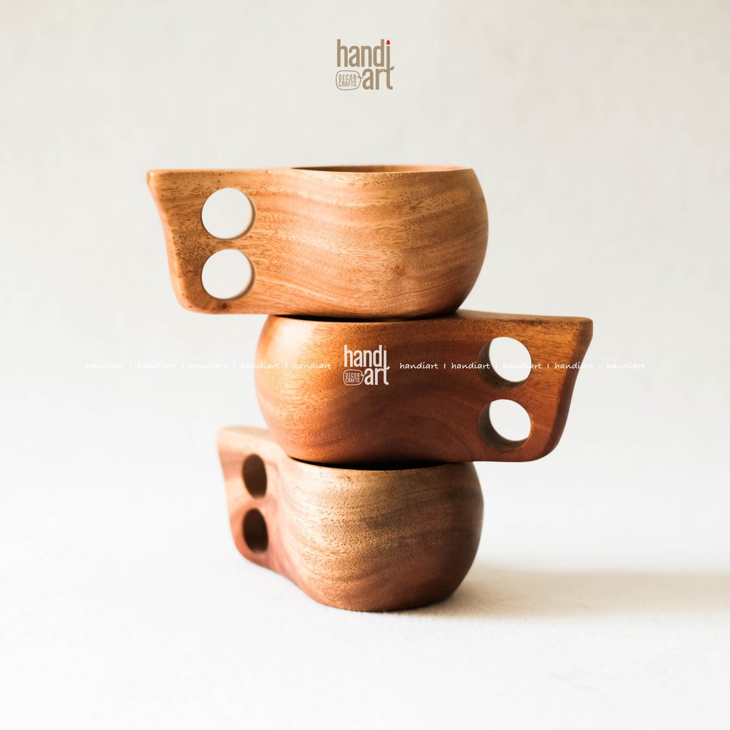 Ly gỗ tay cầm tự nhiên-cóc gỗ decor - wooden cups