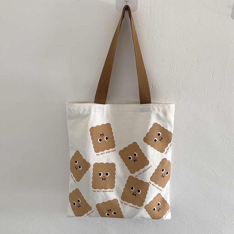 Túi tote vải canvas đeo vai họa tiết bánh quy dễ thương