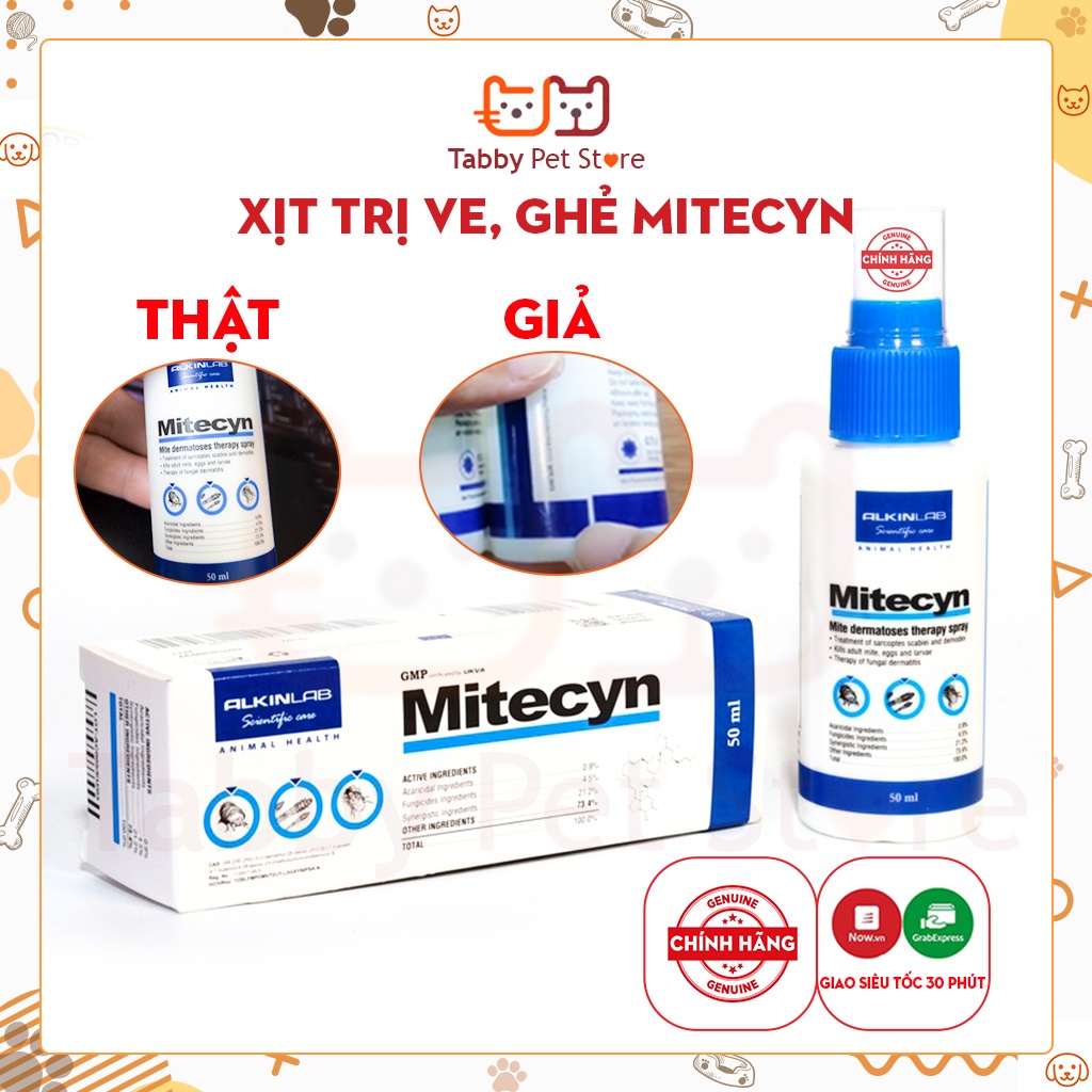 MITECYN Thuốc xịt trị ve ghẻ viêm da nấm cho chó mèo thú cưng ALKIN MITECYN Chính Hãng Tabby Pet Store