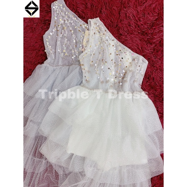 Đầm jum dự tiệc 1 vai xếp tầng kết cườm có quần trong dễ măc TRIPBLE T DRESS - size M/L - MS370V