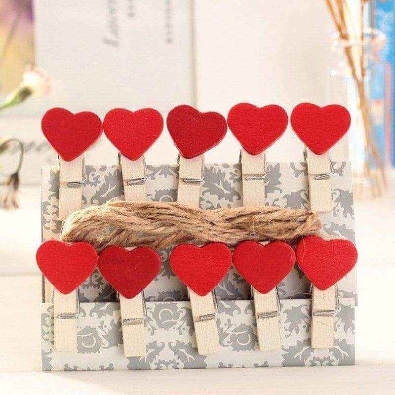 Combo 10 kẹp gỗ hình trái tim màu đỏ,,,