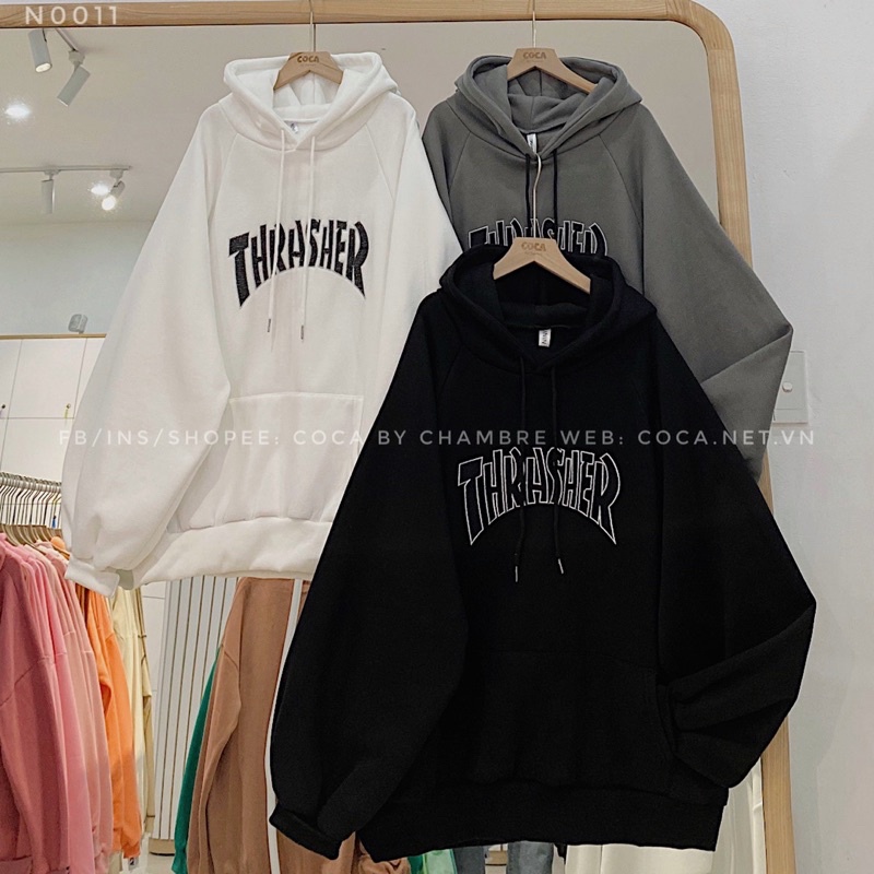 [Mã 2611THTRANG100K hoàn 10% xu đơn 99K] [N0011]🏐 Áo HOODIE nỉ bông tay bồng thêu THRASHER form rộng (Có sẵn/ảnh thật) | BigBuy360 - bigbuy360.vn