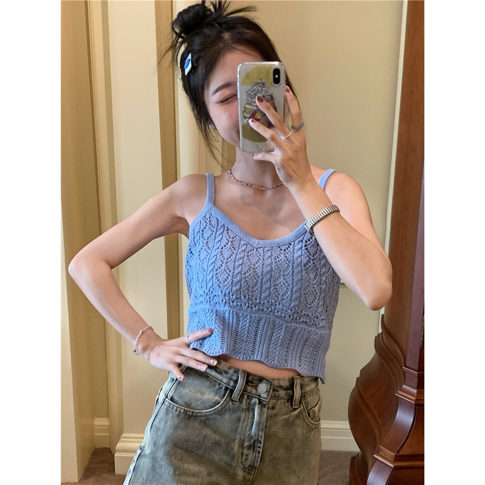 Áo croptop Xiaozhainv dệt kim 2 dây thời trang mùa hè cho nữ