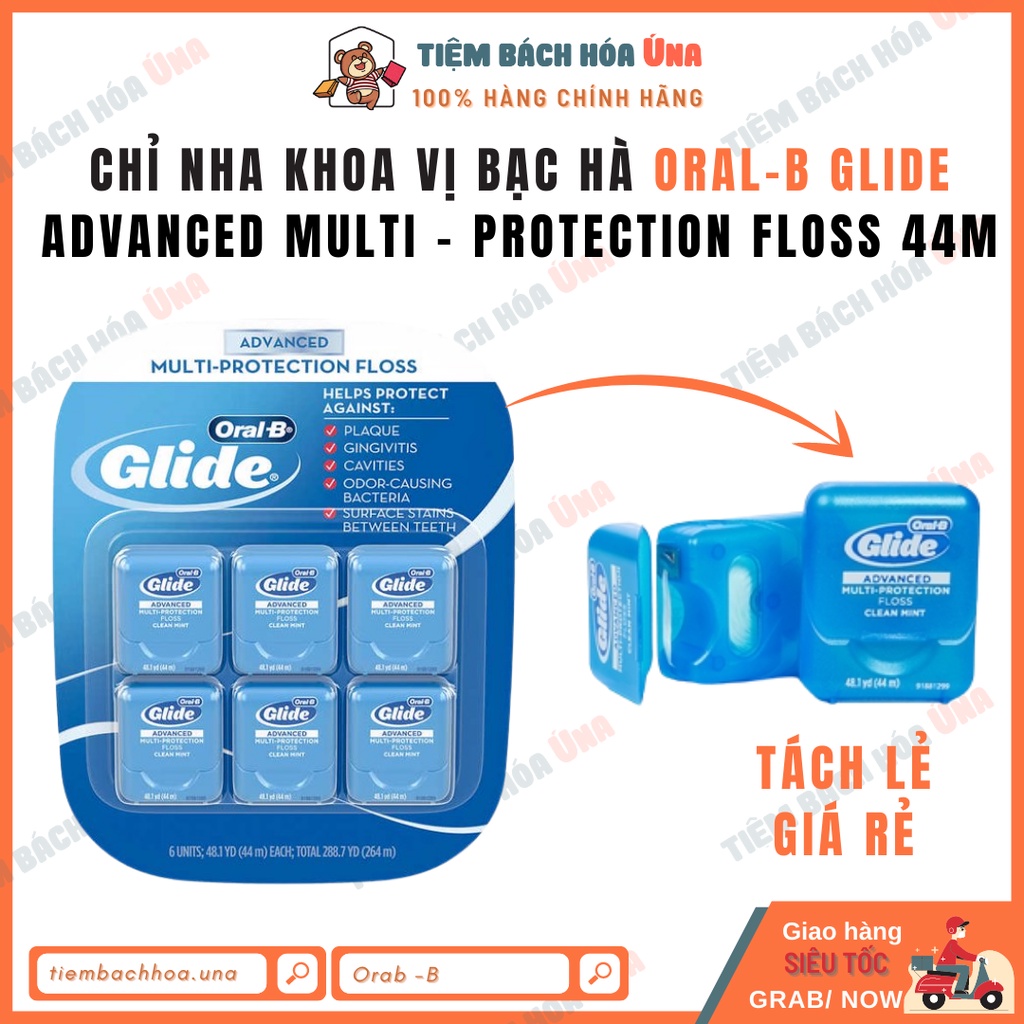 [US] Chỉ nha khoa Oral-B Glide Advanced multi protection floss mùi bạc hà thơm mát dài 44m