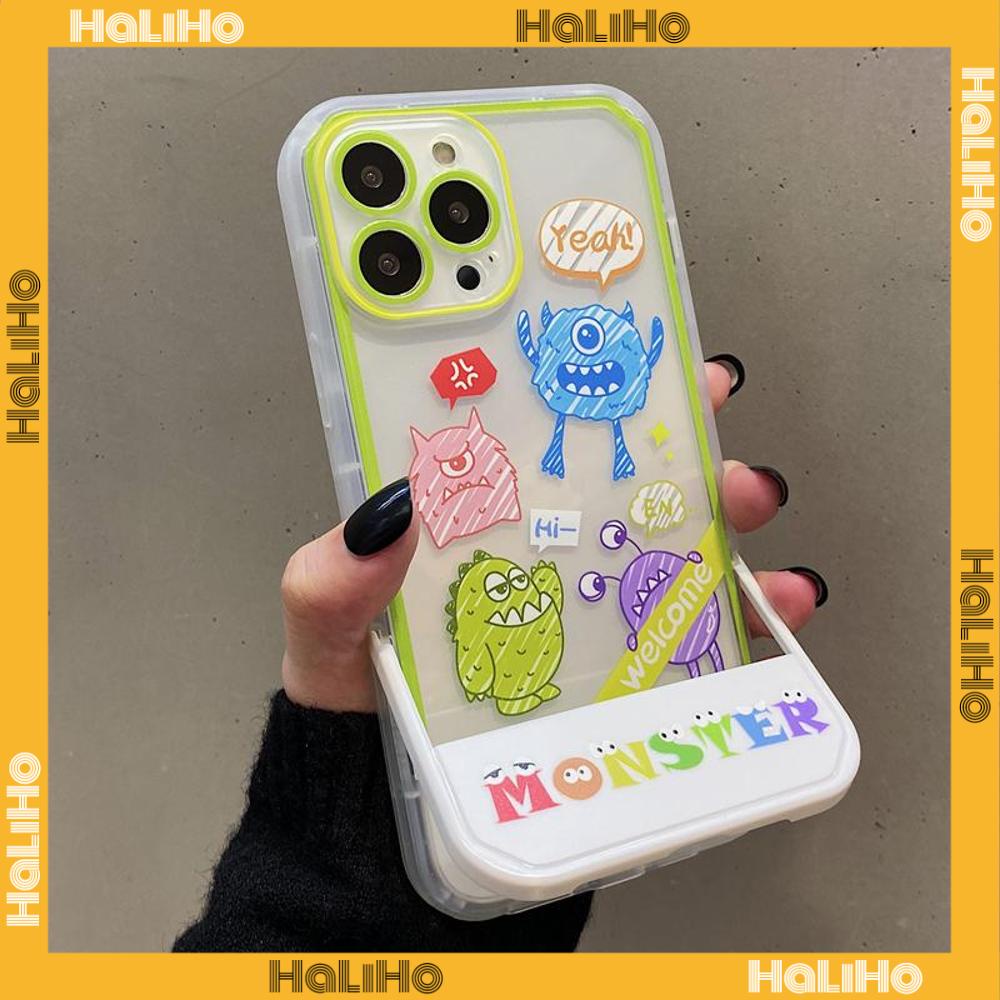 iPhone Case Silicone Soft Case Clear Case Folding Stand Airbag Shockproof Protection Camera Cartoon Cute Monster Zoo Compatible For iPhone 11 13 Pro Max 12 Pro Max 7Plus xr